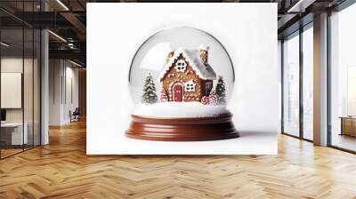 Christmas snow globe with gingerbread house inside on white background.  Wall mural